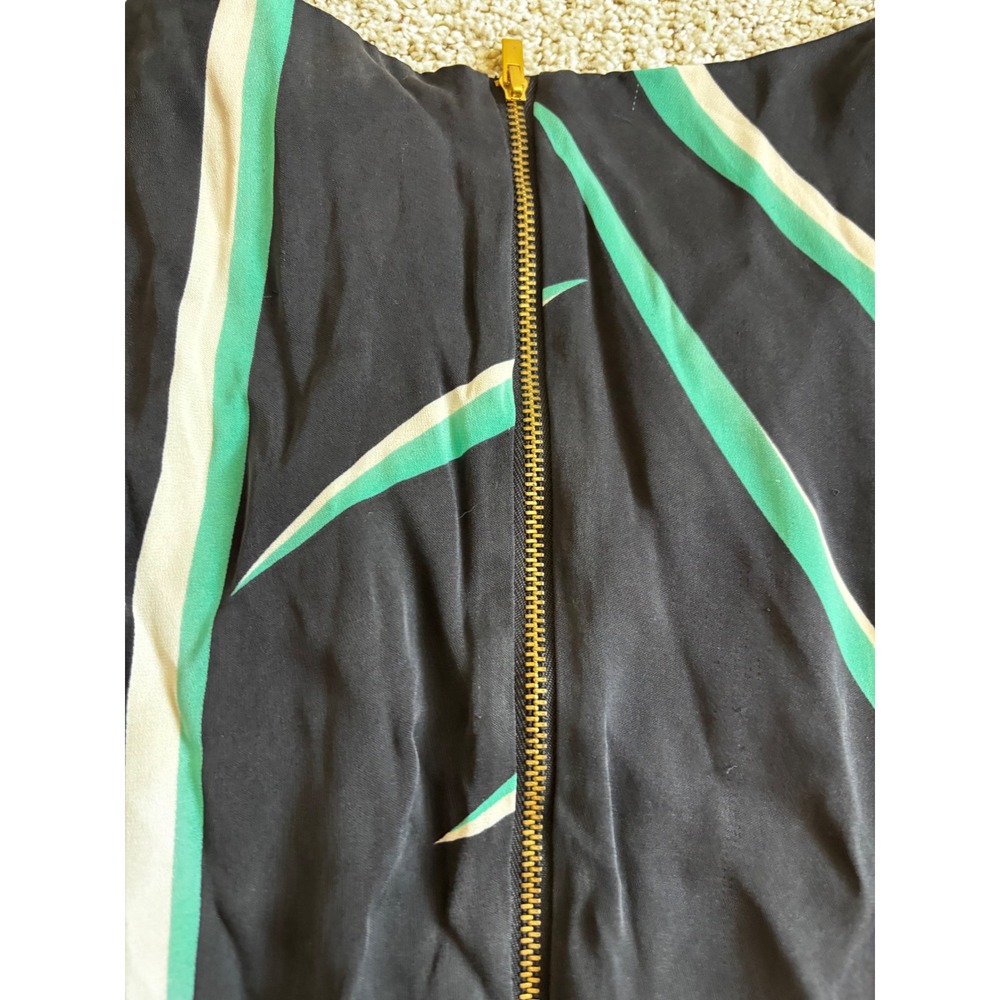 Diane von Furstenberg Silk Dress 8 Black Teal Abstract Sleeveless Zip Back - Picture 8 of 9